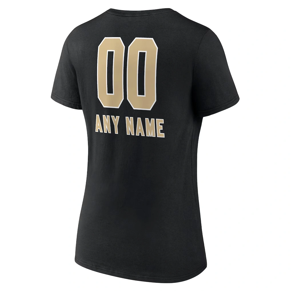 Women's New Orleans Saints Black Personalized Name & Number Team Wordmark V-Neck T-Shirt 3 Women's New Orleans Saints Black Personalized Name & Number Team Wordmark V-Neck T-Shirt