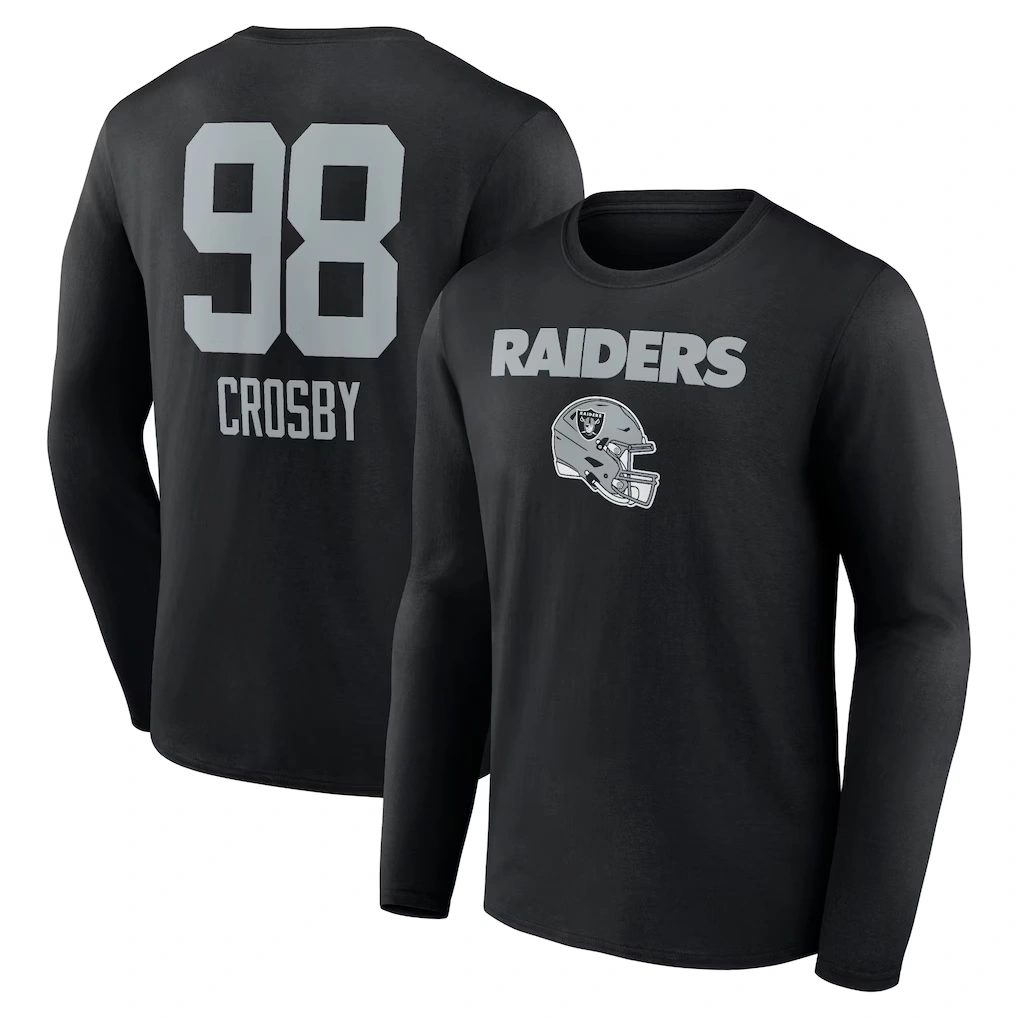 Men's Las Vegas Raiders Maxx Crosby Black Team Wordmark Player Name & Number Long Sleeve T-Shirt