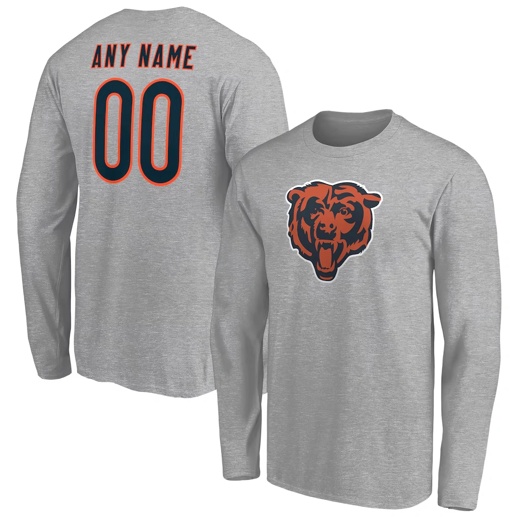 Men's Chicago Bears Gray Team Authentic Custom Long Sleeve T-Shirt