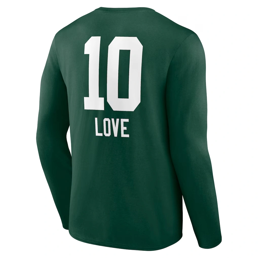 Men's Green Bay Packers Jordan Love Green Team Wordmark Name & Number Long Sleeve T-Shirt