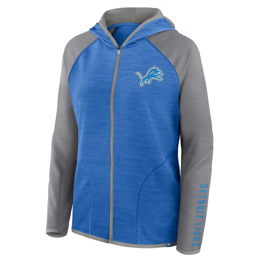 Women's Detroit Lions Fanatics Blue/Gray Redzone End Around Pass Raglan Full-Zip Hoodie