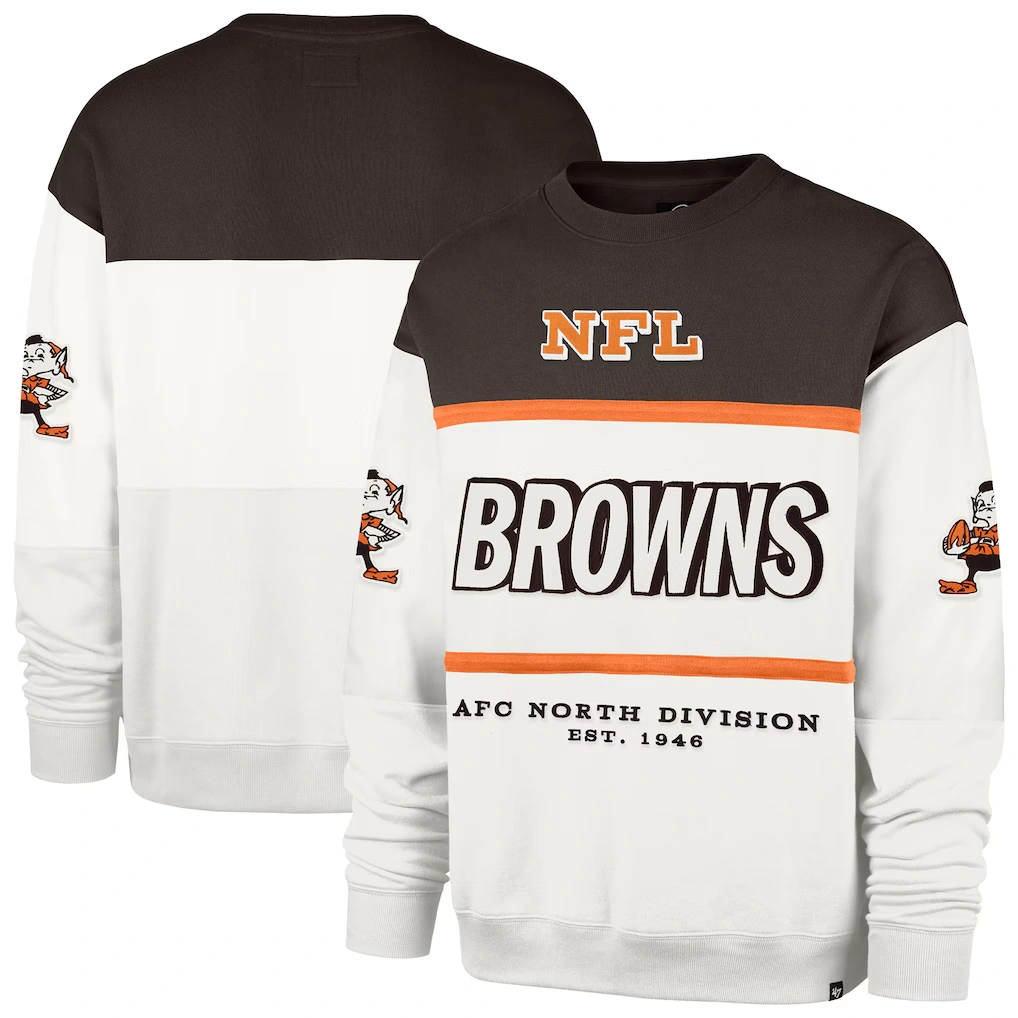 Men's Cleveland Browns '47 White Throwback Breeze Maximalist Sweatshirt