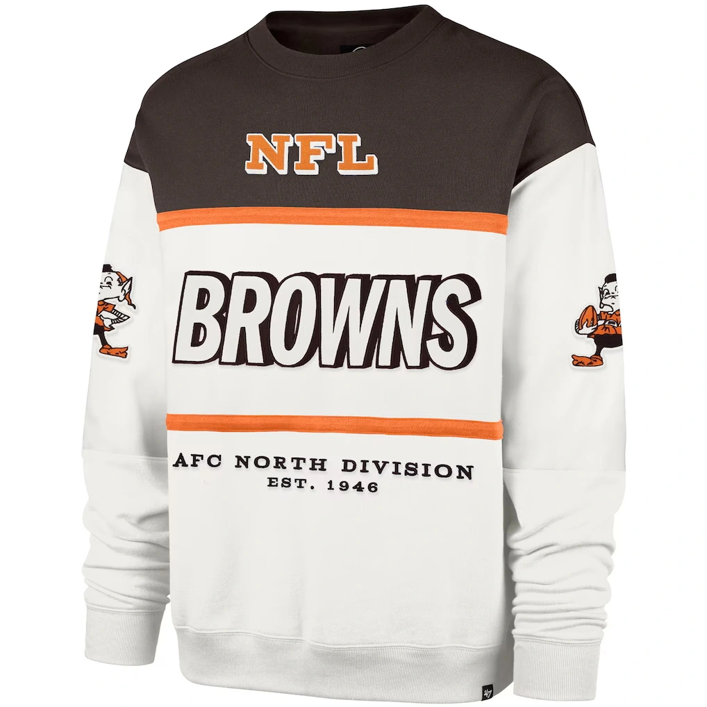 Men's Cleveland Browns '47 White Throwback Breeze Maximalist Sweatshirt