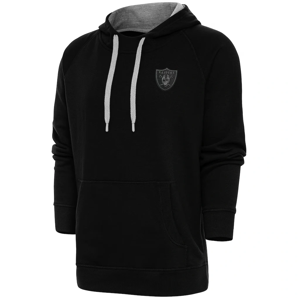 Men's Las Vegas Raiders Antigua Black Tonal Logo Victory Pullover Hoodie