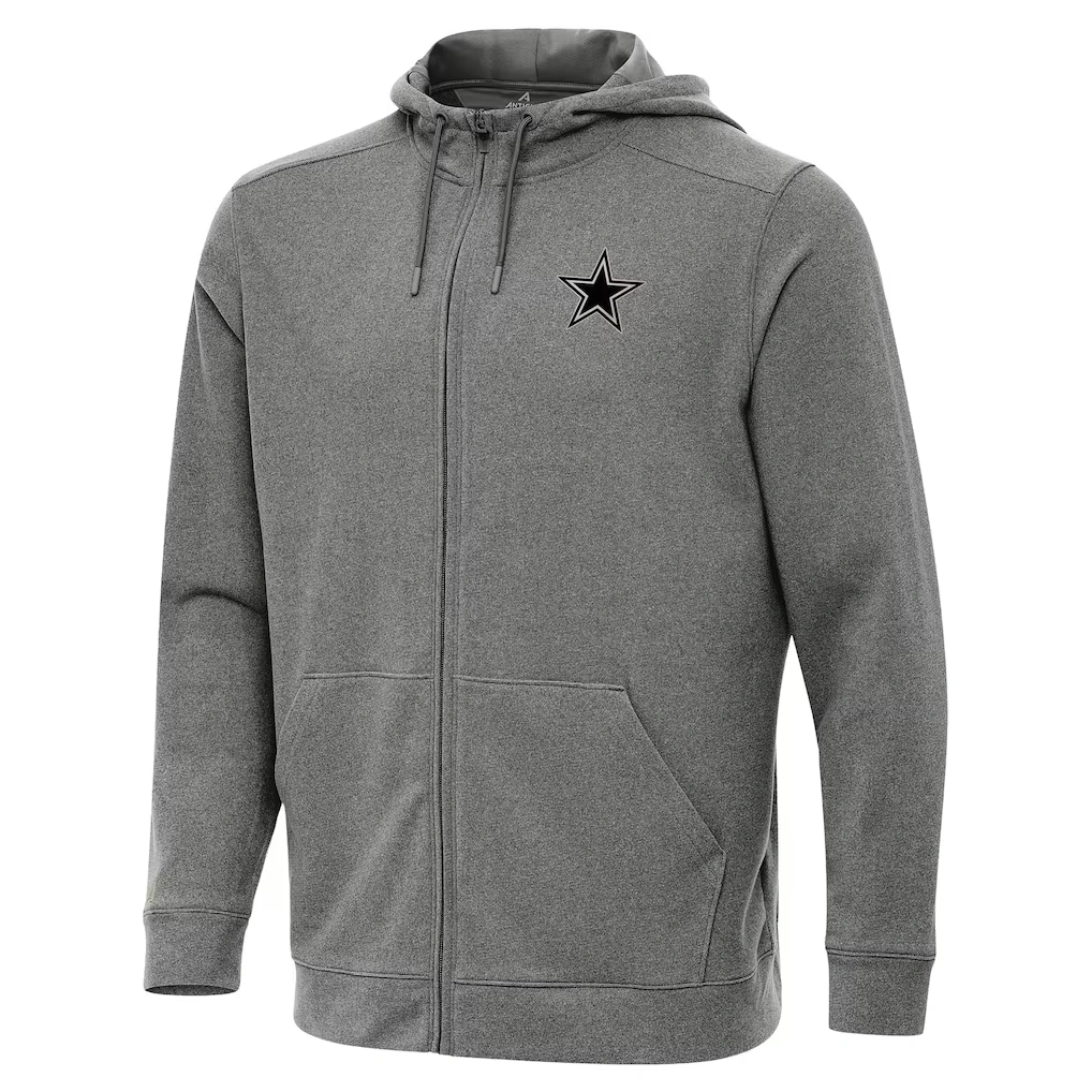 Men's Dallas Cowboys Antigua Heather Black Effortless Full-Zip Hoodie Jacket