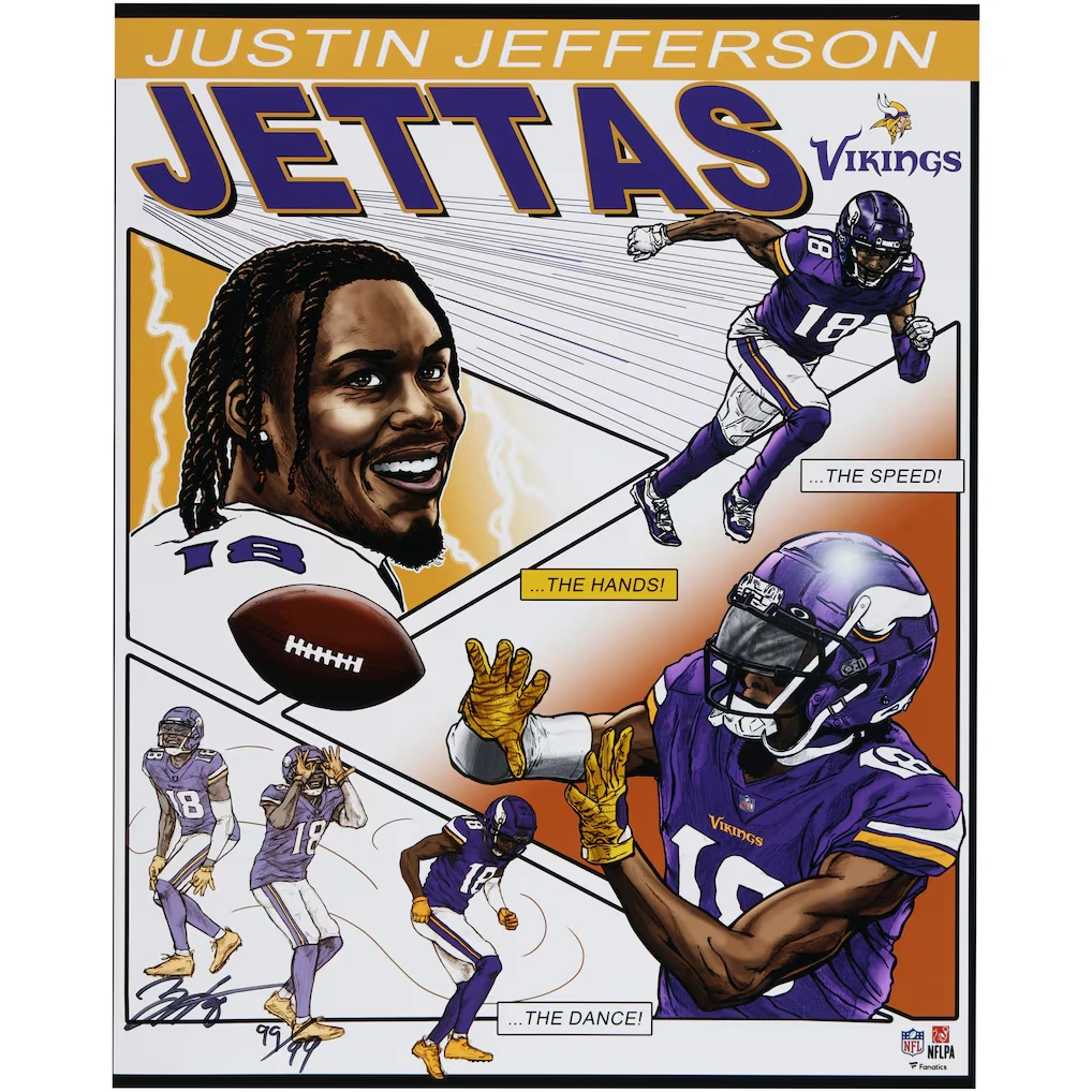 Justin Jefferson Minnesota Vikings Fanatics Authentic 16" x 20" Photo Print - Art by Brian Kong - Limited Edition of 99