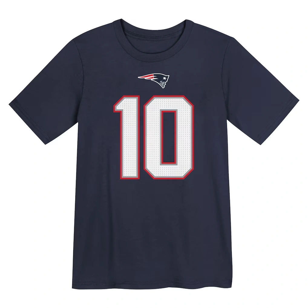Preschool New England Patriots Drake Maye Nike Navy Player Name & Number T-Shirt
