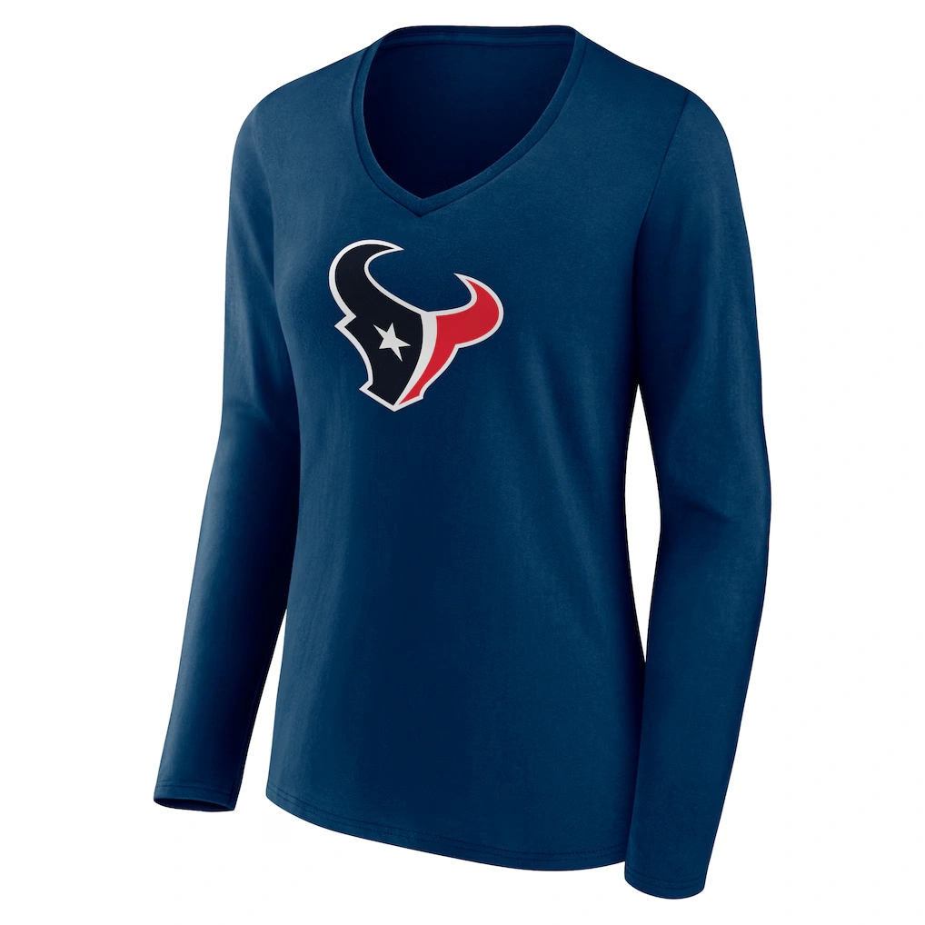 Women's Houston Texans Navy Team Authentic Custom V-Neck Long Sleeve T-Shirt