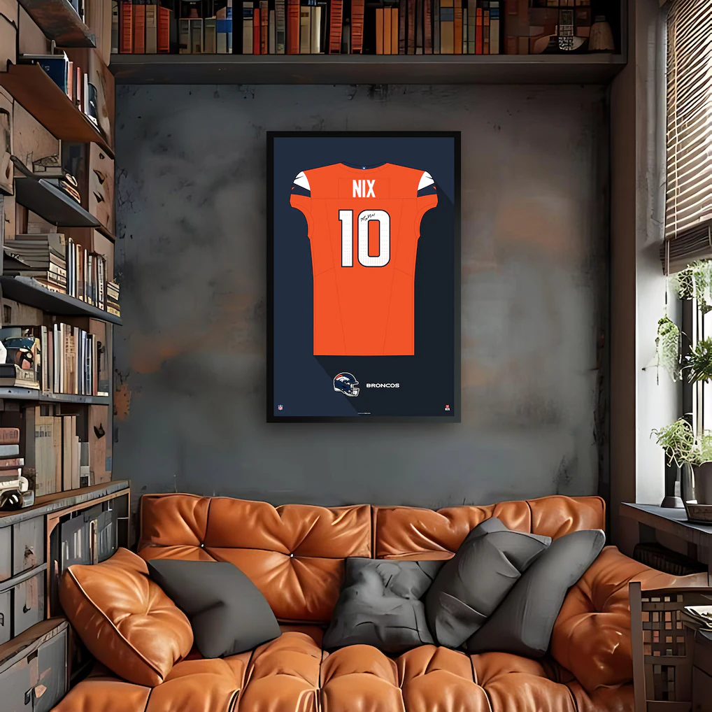 Denver Broncos Bo Nix Framed 27" x 39" Jersey Art Print