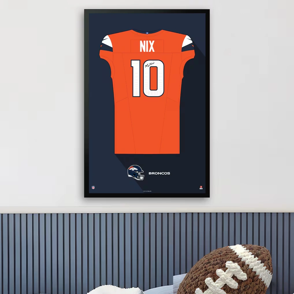Denver Broncos Bo Nix Framed 27" x 39" Jersey Art Print 3 Denver Broncos Bo Nix Framed 27" x 39" Jersey Art Print