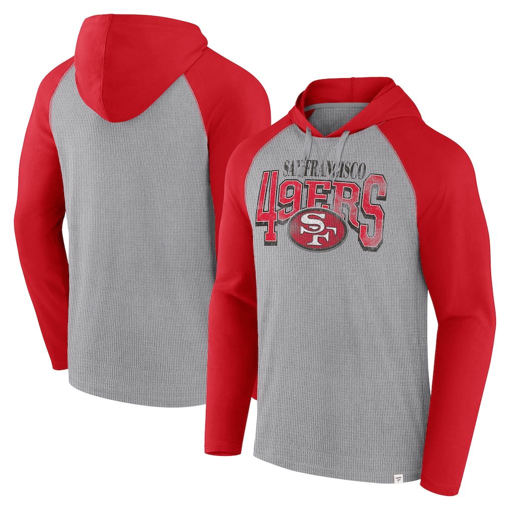 Men's San Francisco 49ers Fanatics Gray/Scarlet Under Center Long Sleeve Hoodie T-Shirt