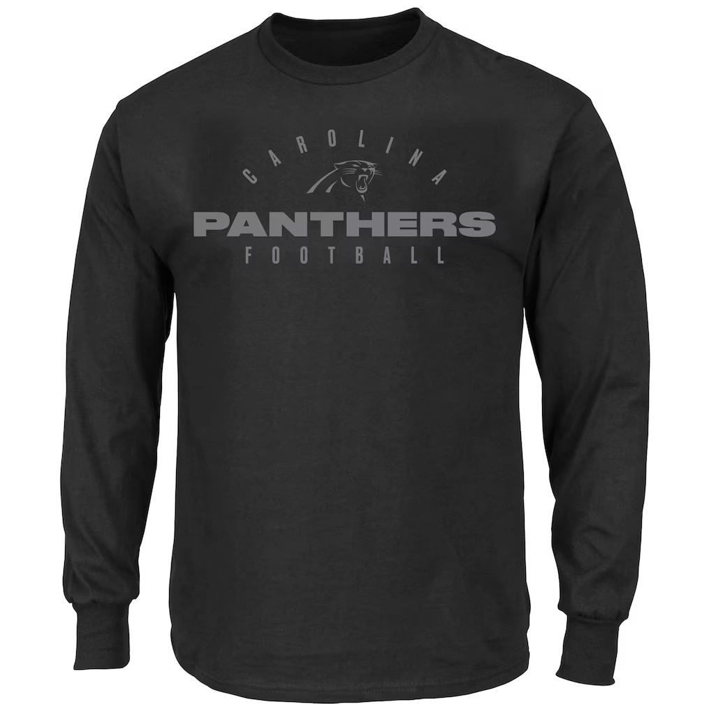 Men's Carolina Panthers Fanatics Black Big & Tall Coverage Scheme Long Sleeve T-Shirt