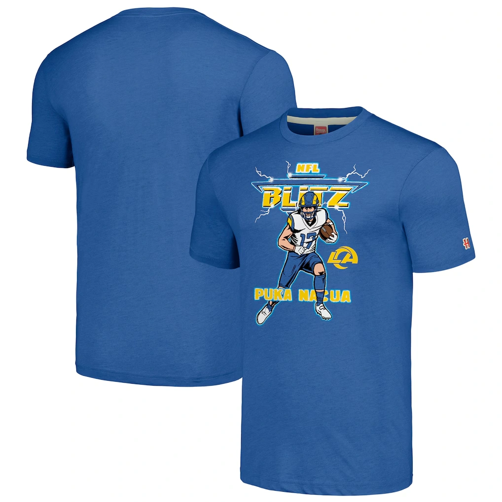 Unisex Los Angeles Rams Puka Nacua Homage Royal NFL Blitz Player Tri-Blend T-Shirt