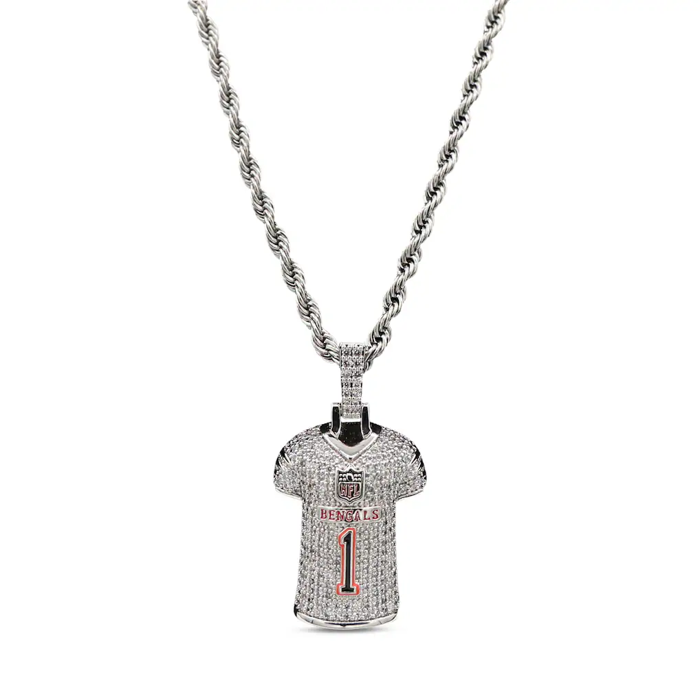 Cincinnati Bengals GLD 14K White Gold Jersey Logo Pendant & 20" Rope Chain