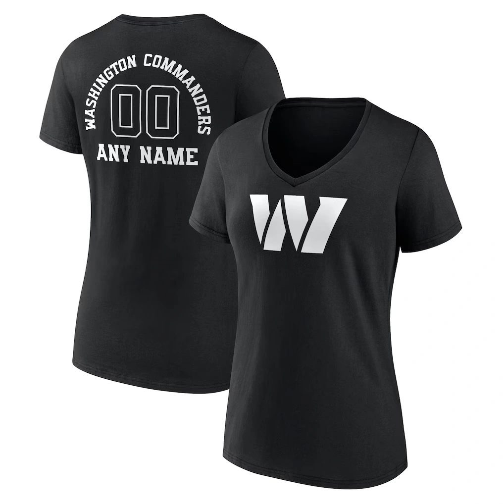 Women's Washington Commanders Black Personalized Name & Number Monochrome V-Neck T-Shirt