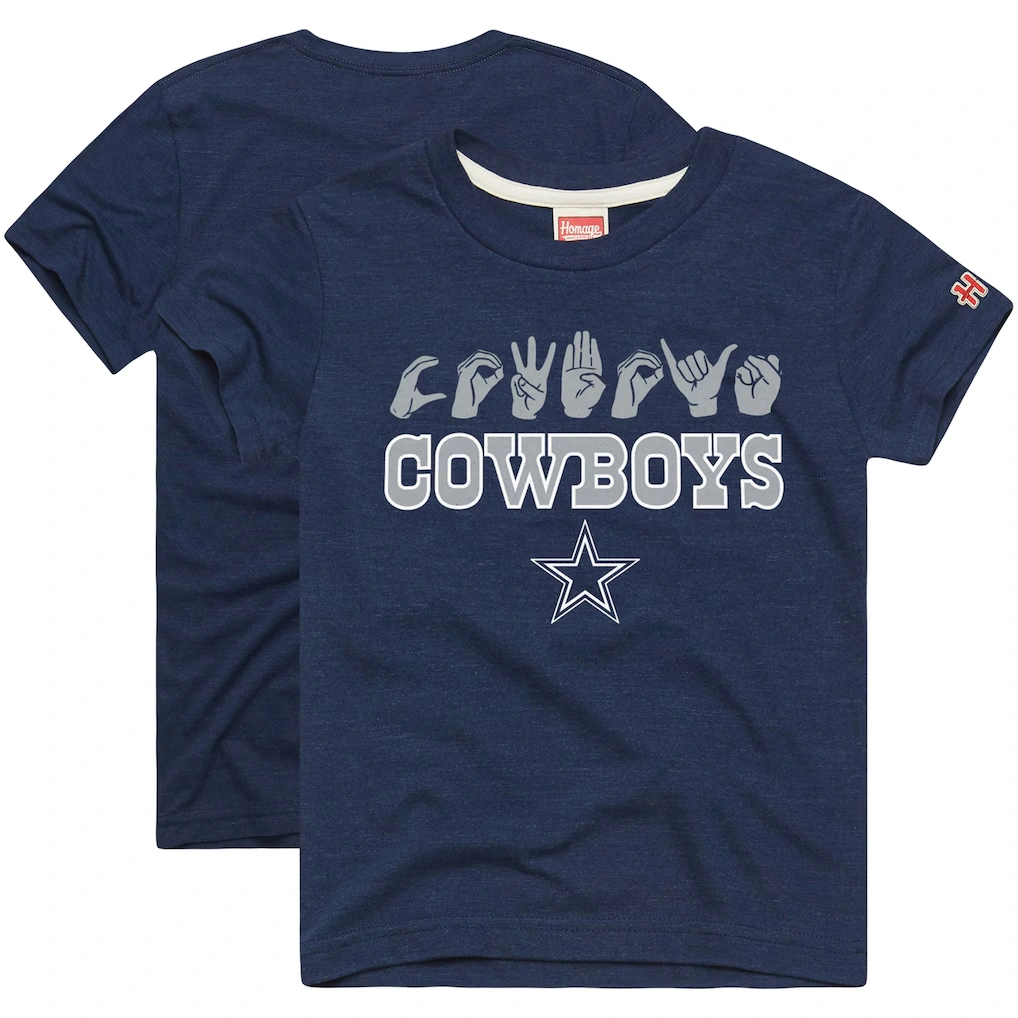 Youth Dallas Cowboys Homage Navy Love Sign x ASL 2.0 Tri-Blend T-Shirt