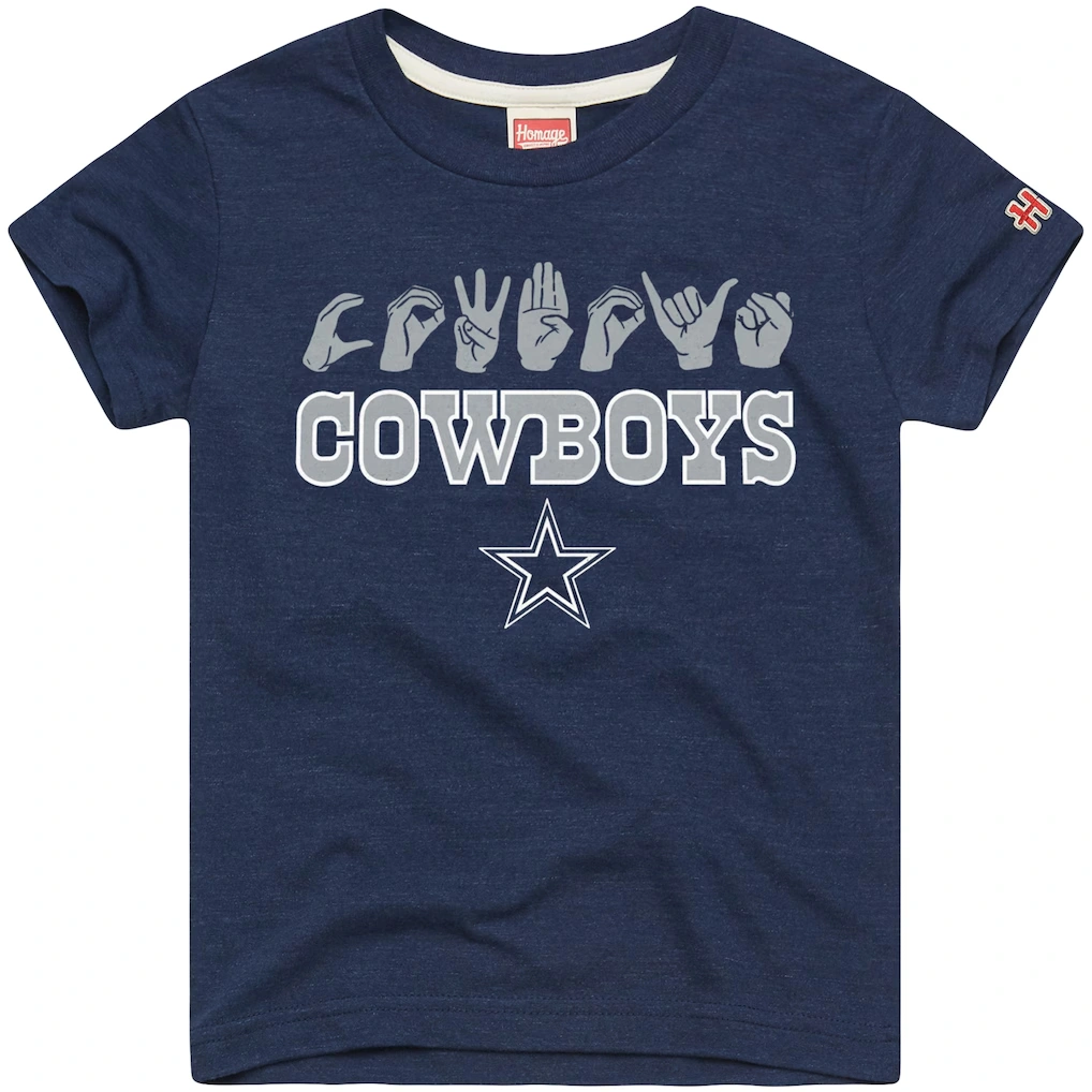 Youth Dallas Cowboys Homage Navy Love Sign x ASL 2.0 Tri-Blend T-Shirt