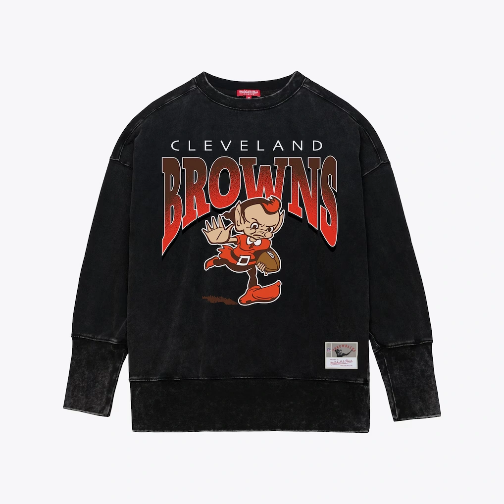 Women's Cleveland Browns Mitchell & Ness Black Delineate Mineral Wash Crewneck Sweatshirt