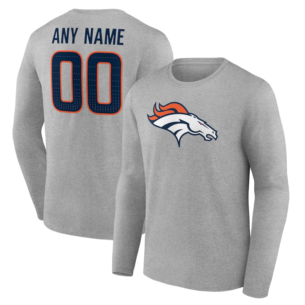 Men's Denver Broncos Gray Team Authentic Custom Long Sleeve T-Shirt