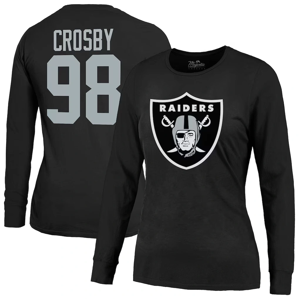 Women's Las Vegas Raiders Maxx Crosby Majestic Threads Black Player Name & Number Long Sleeve T-Shirt
