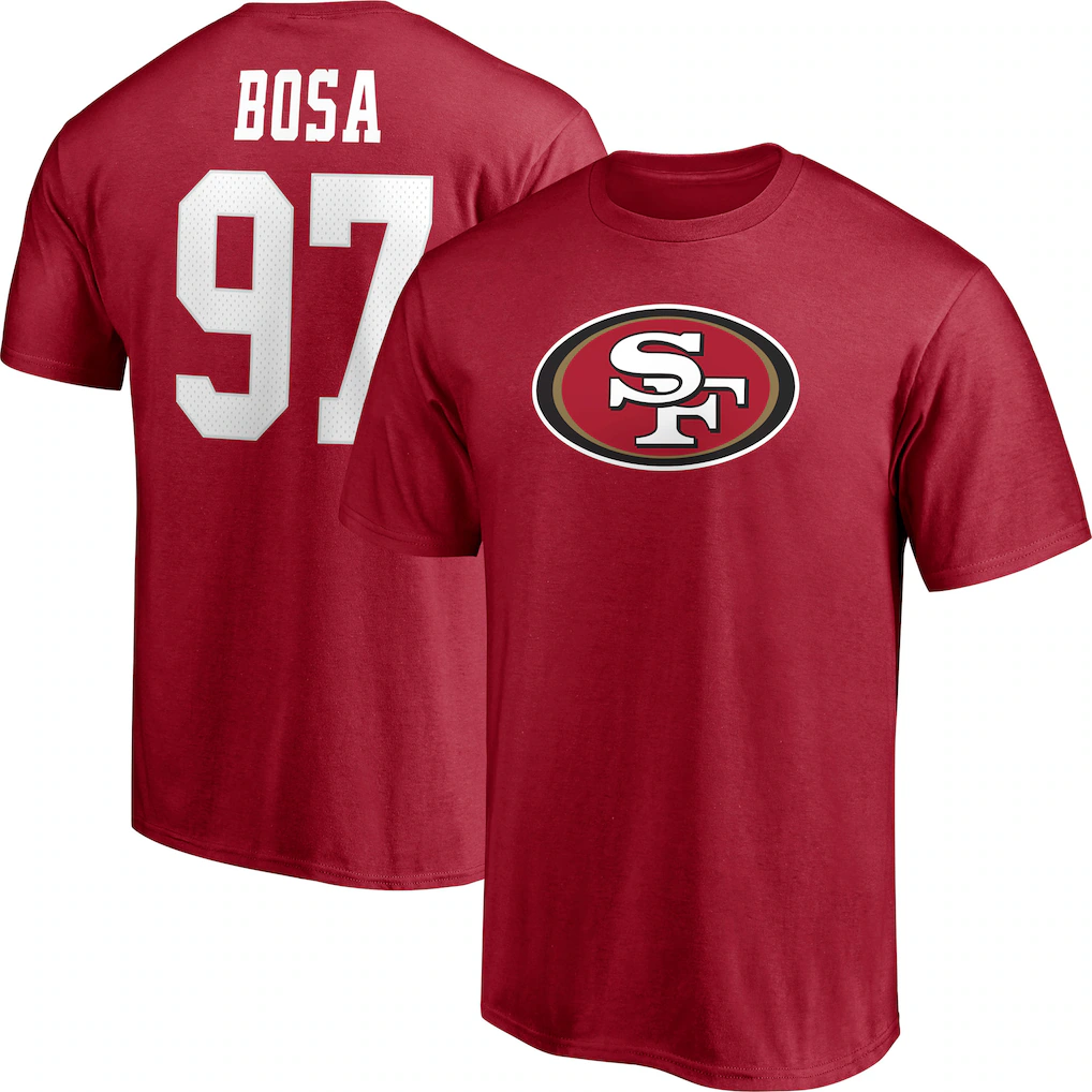 Men's San Francisco 49ers Nick Bosa Fanatics Scarlet Player Icon Name & Number T-Shirt