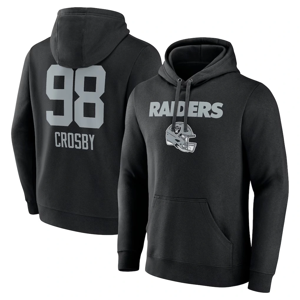Men's Las Vegas Raiders Maxx Crosby Black Team Wordmark Player Name & Number Pullover Hoodie