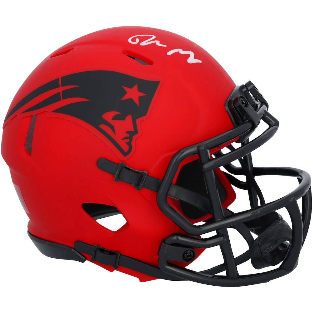 Drake Maye New England Patriots Autographed Fanatics Authentic Riddell Rave Speed Mini Helmet