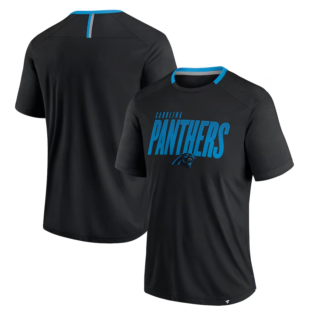 Men's Carolina Panthers Fanatics Black Defender Fade Slant T-Shirt