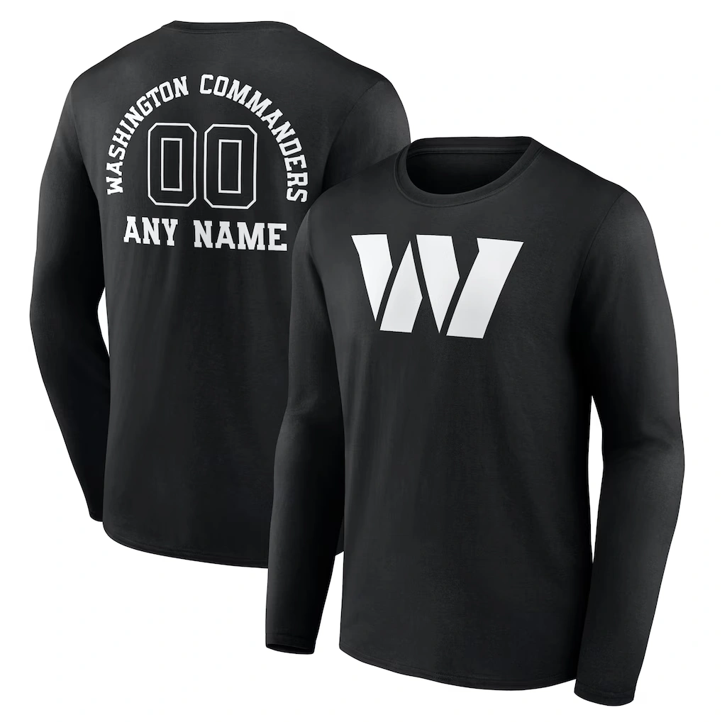 Men's Washington Commanders Black Personalized Name & Number Monochrome Long Sleeve T-Shirt