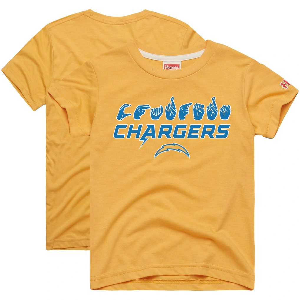 Youth Los Angeles Chargers Homage Gold Love Sign x ASL 2.0 Tri-Blend T-Shirt
