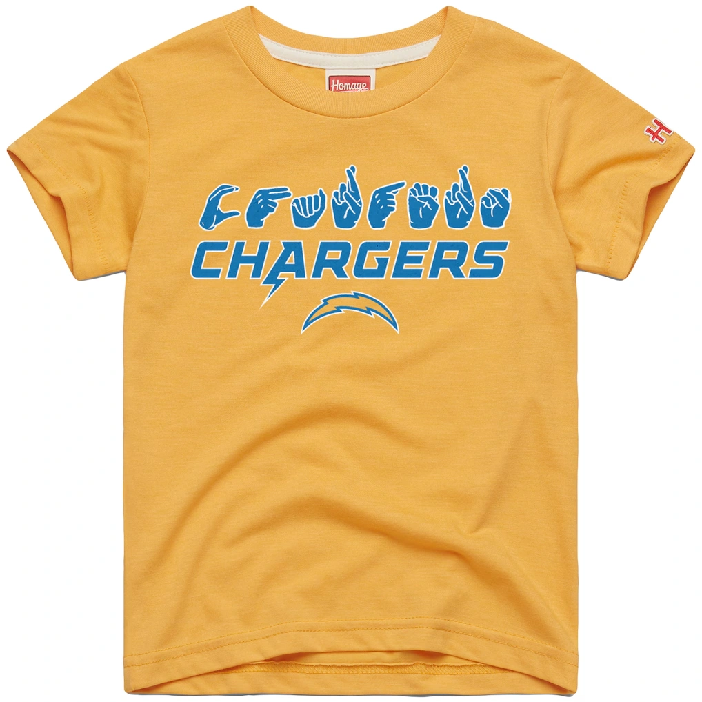 Youth Los Angeles Chargers Homage Gold Love Sign x ASL 2.0 Tri-Blend T-Shirt