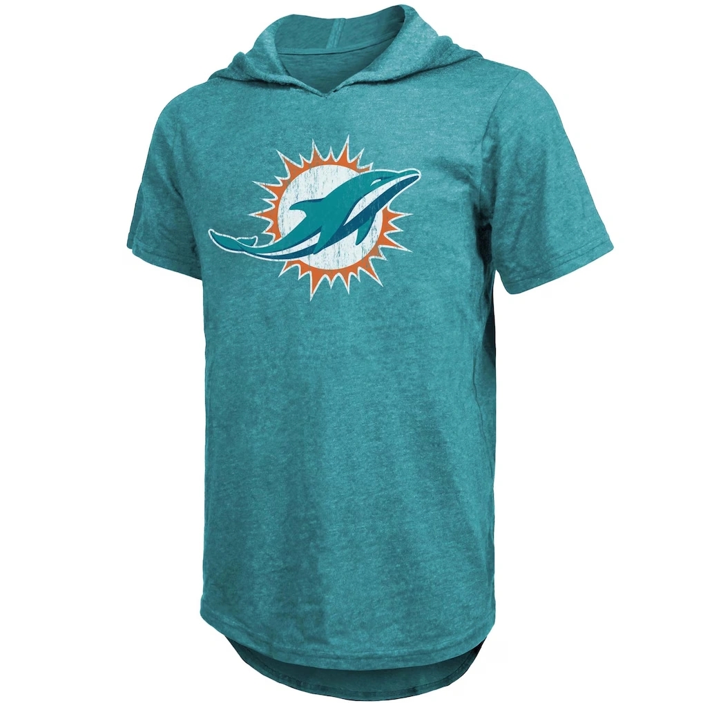 Men's Miami Dolphins Tua Tagovailoa Majestic Threads Aqua Player Name & Number Tri-Blend Slim Fit Hoodie T-Shirt