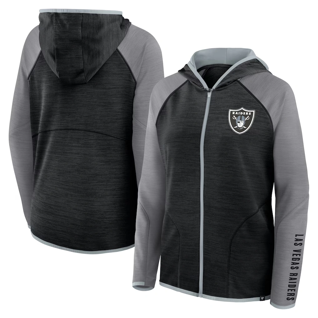 Women's Las Vegas Raiders Fanatics Black/Gray Redzone End Around Pass Raglan Full-Zip Hoodie