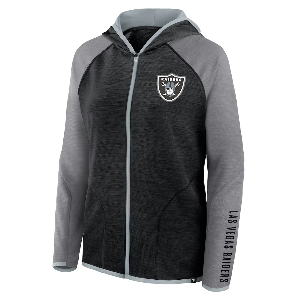 Women's Las Vegas Raiders Fanatics Black/Gray Redzone End Around Pass Raglan Full-Zip Hoodie