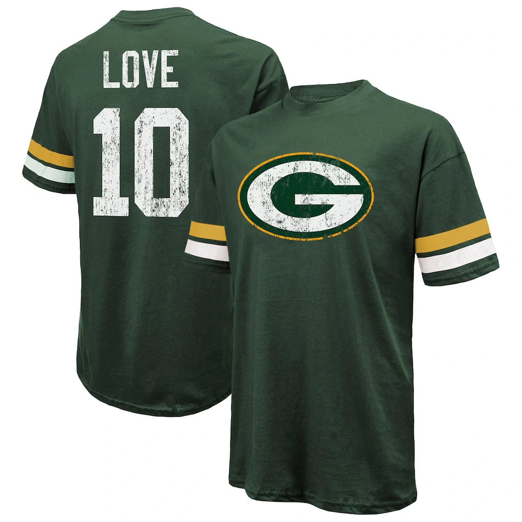 Men's Green Bay Packers Jordan Love Majestic Threads Green Name & Number Oversize Fit T-Shirt