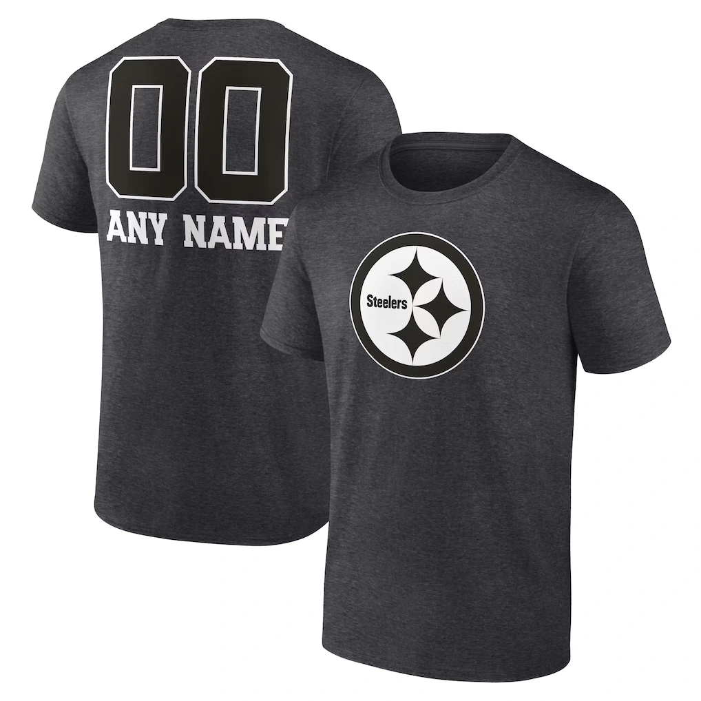 Men's Pittsburgh Steelers Charcoal Personalized Name & Number Monochrome T-Shirt
