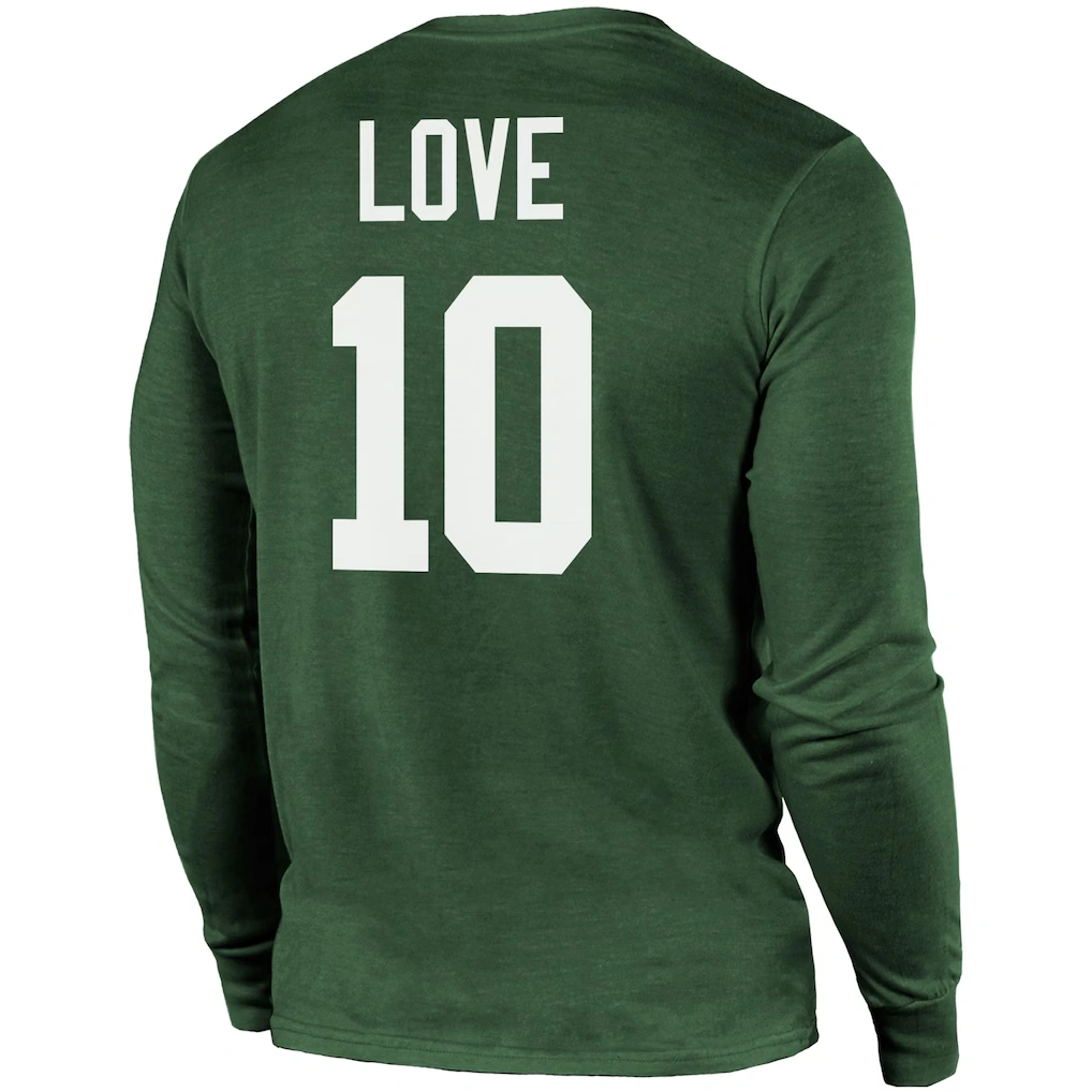 Men's Green Bay Packers Jordan Love Majestic Threads Green Name & Number Long Sleeve Tri-Blend T-Shirt