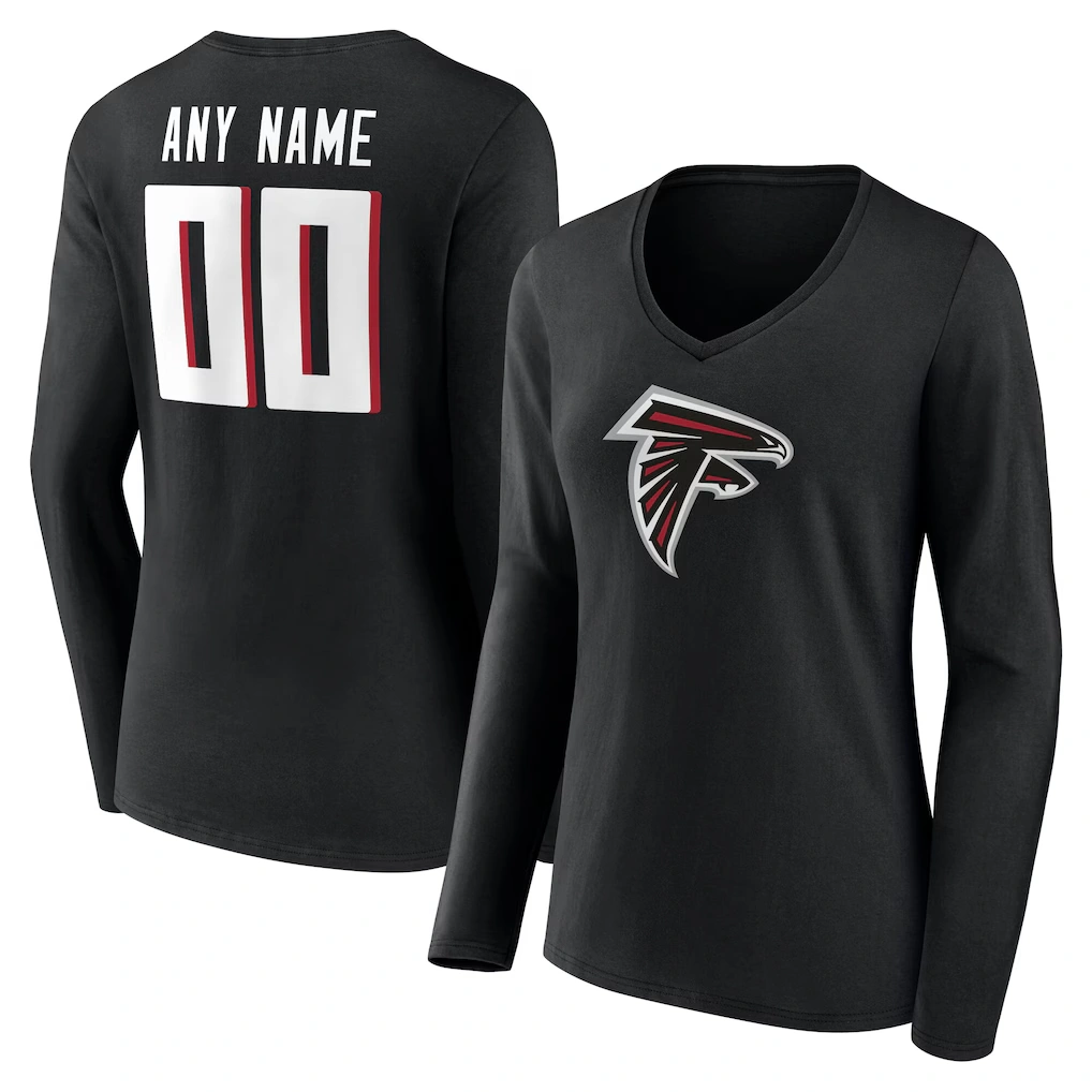 Women's Atlanta Falcons Black Team Authentic Custom Name & Number Long Sleeve V-Neck T-Shirt