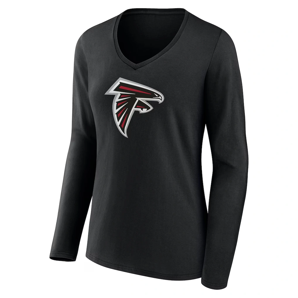 Women's Atlanta Falcons Black Team Authentic Custom Name & Number Long Sleeve V-Neck T-Shirt