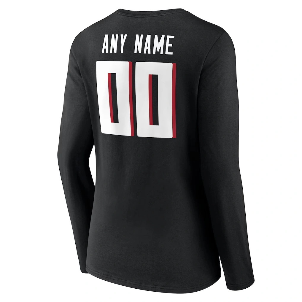 Women's Atlanta Falcons Black Team Authentic Custom Name & Number Long Sleeve V-Neck T-Shirt