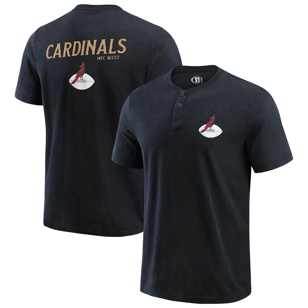 Men's Arizona Cardinals Darius Rucker Collection by Fanatics Black Washed Henley T-Shirt