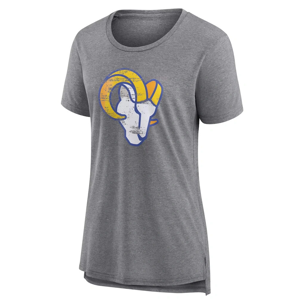 Women's Los Angeles Rams Gray Heritage Custom Name & Number Tri-Blend T-Shirt