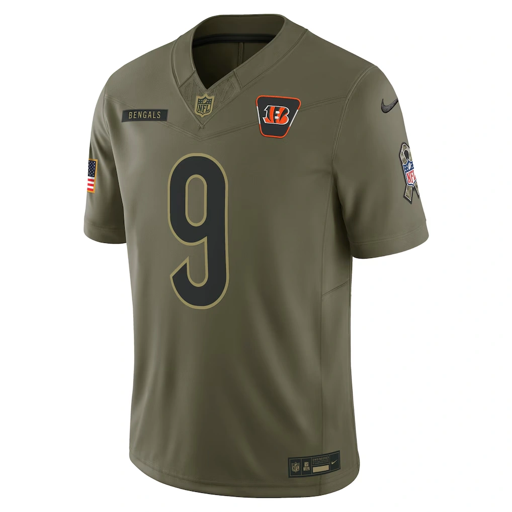 Men's Cincinnati Bengals Joe Burrow Nike Olive 2025 Salute to Service Limited Jersey