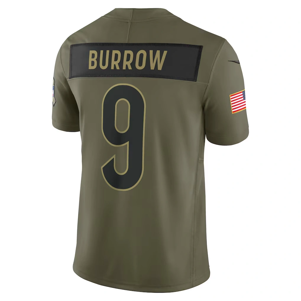 Men's Cincinnati Bengals Joe Burrow Nike Olive 2025 Salute to Service Limited Jersey