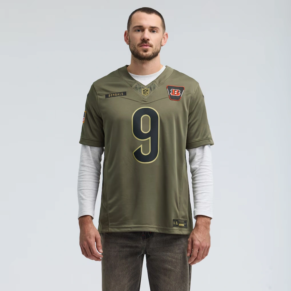 Men's Cincinnati Bengals Joe Burrow Nike Olive 2025 Salute to Service Limited Jersey