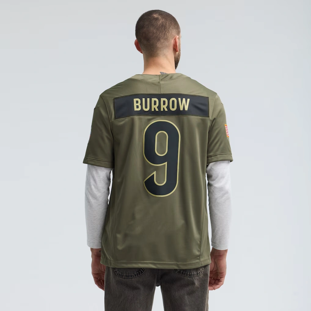 Men's Cincinnati Bengals Joe Burrow Nike Olive 2025 Salute to Service Limited Jersey
