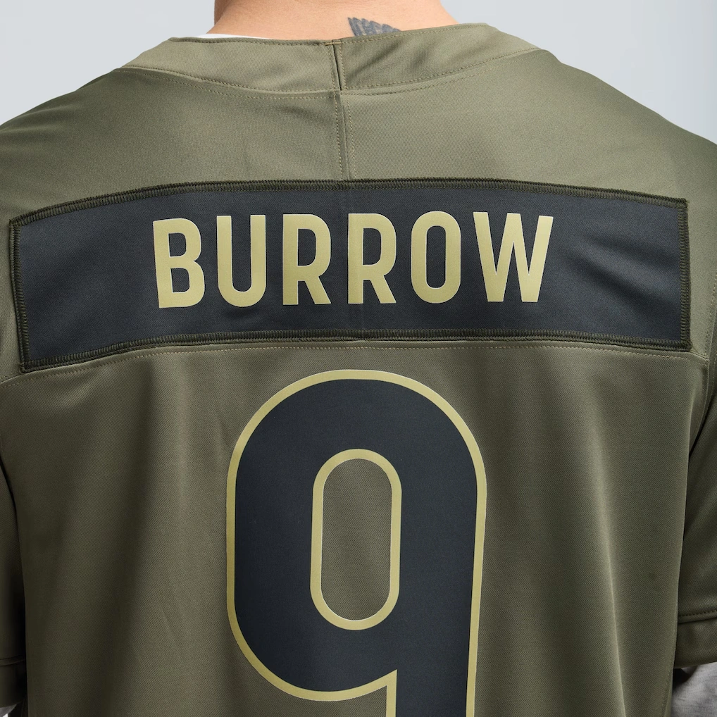 Men's Cincinnati Bengals Joe Burrow Nike Olive 2025 Salute to Service Limited Jersey