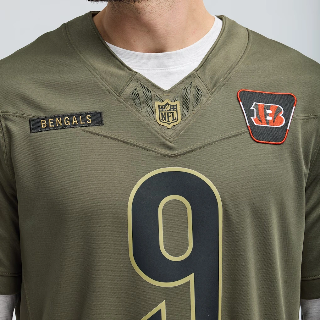 Men's Cincinnati Bengals Joe Burrow Nike Olive 2025 Salute to Service Limited Jersey