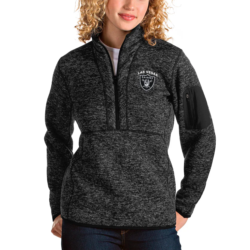 Women's Antigua Las Vegas Raiders Heather Black Fortune Half-Zip Pullover Jacket