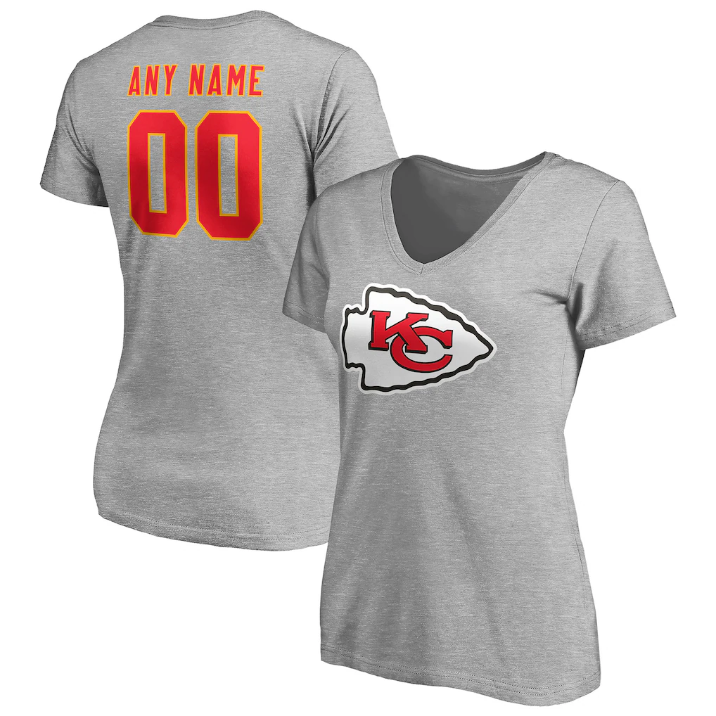 Women's Kansas City Chiefs Gray Team Authentic Custom V-Neck T-Shirt